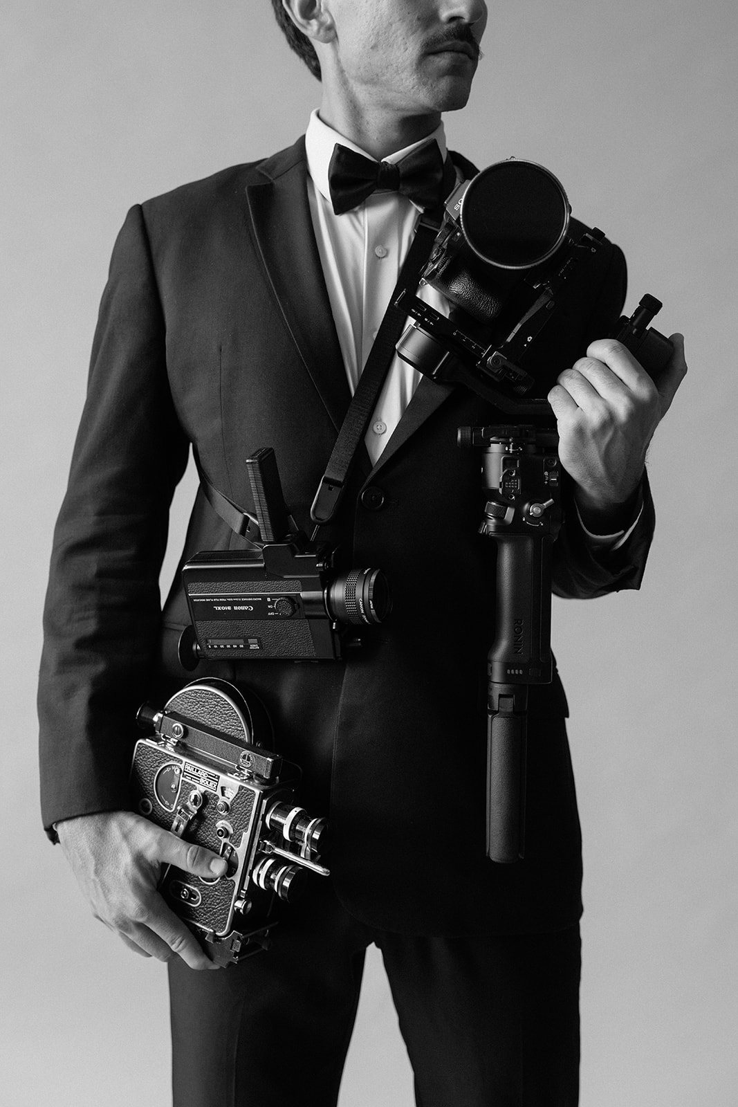 Shane Grant, Austin wedding videographer, with his Super 8, 16mm and digital cinema cameras